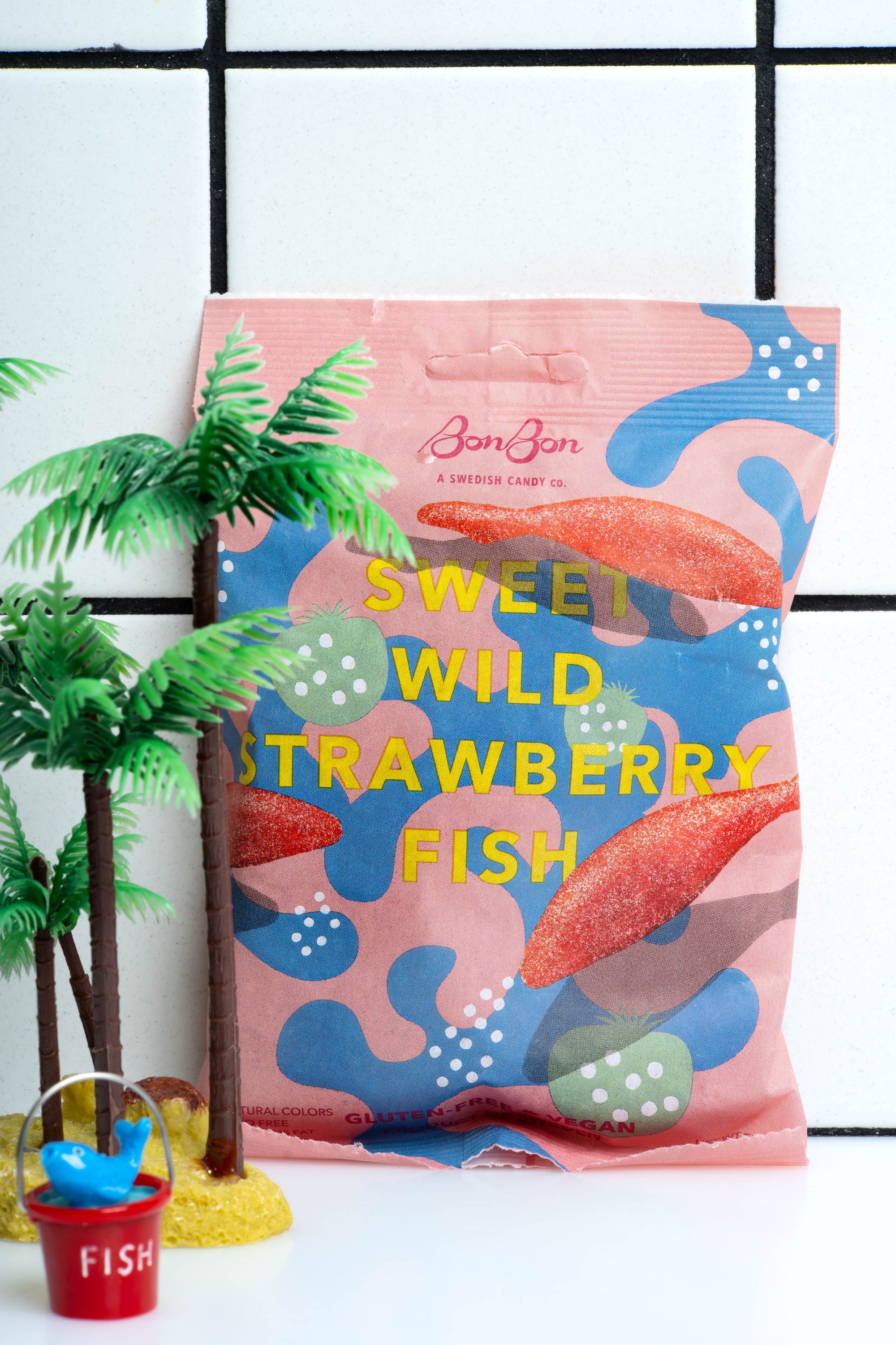 
    
        Sweet Wild Strawberry Fish by Bon Bon New York packaged in a light pink bag with yellow text. 
    
  